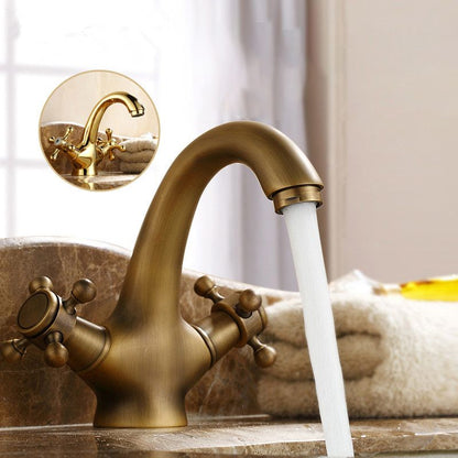 Wide Spread Industrial Bathroom Sink Faucet with 2 Cross Handle Taps