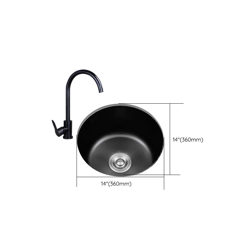 Black Stainless Steel Undermount Round Sink with Single Bowl and Filter