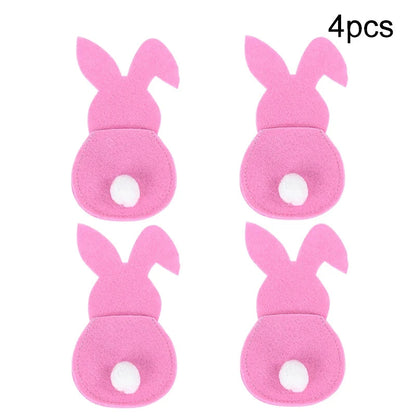 Easter Cutlery Holder Set - 4-Piece Bunny Design for Table Decoration
