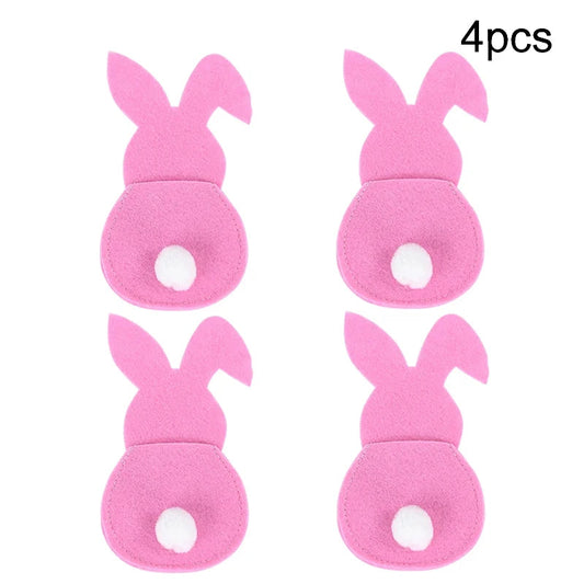 Easter Cutlery Holder Set - 4-Piece Bunny Design for Table Decoration
