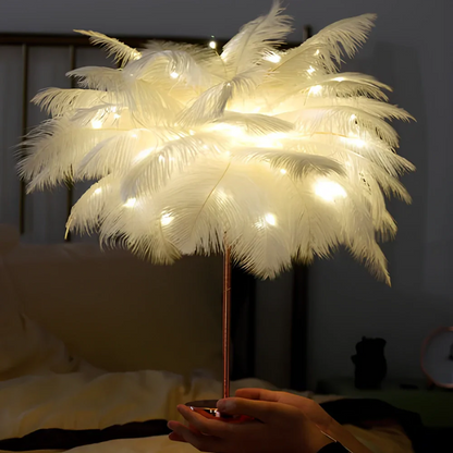 Remote-Controlled LED Nightstand Lamp with Feather Palm Design