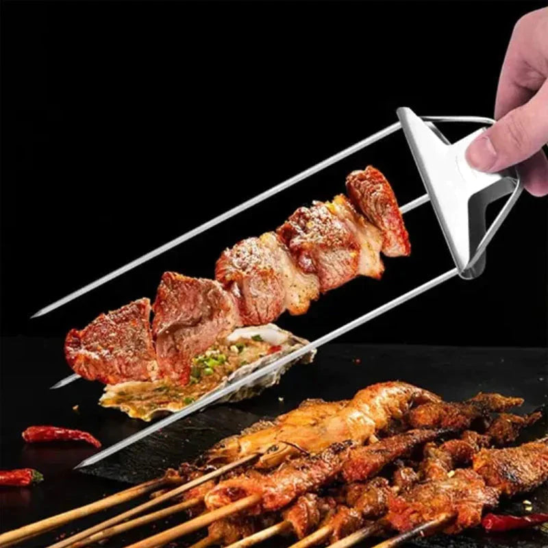 Stainless Steel Skewers with 9 Prongs – GrillMaster Trio for Perfectly Cooked Meat, Seafood & Vegetables | Dishwasher Safe | Includes Oxford Carry Bag