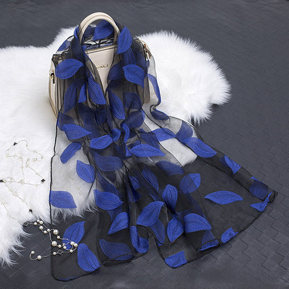 Silk Scarf Featuring Hollow Floral Design