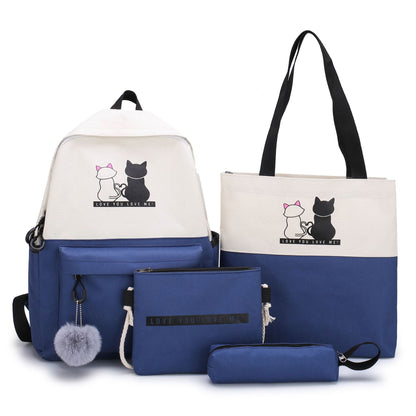 5-Pack Cat-Themed Backpack and Tote Bag Set
