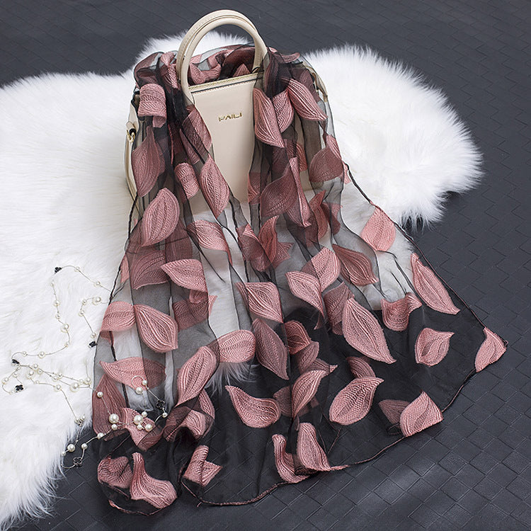 Silk Scarf Featuring Hollow Floral Design