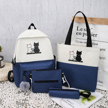 5-Pack Cat-Themed Backpack and Tote Bag Set