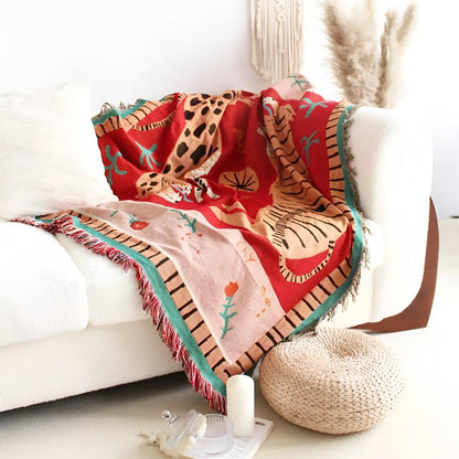 Chic Animal Print Throw Blanket with Stylish Fringe
