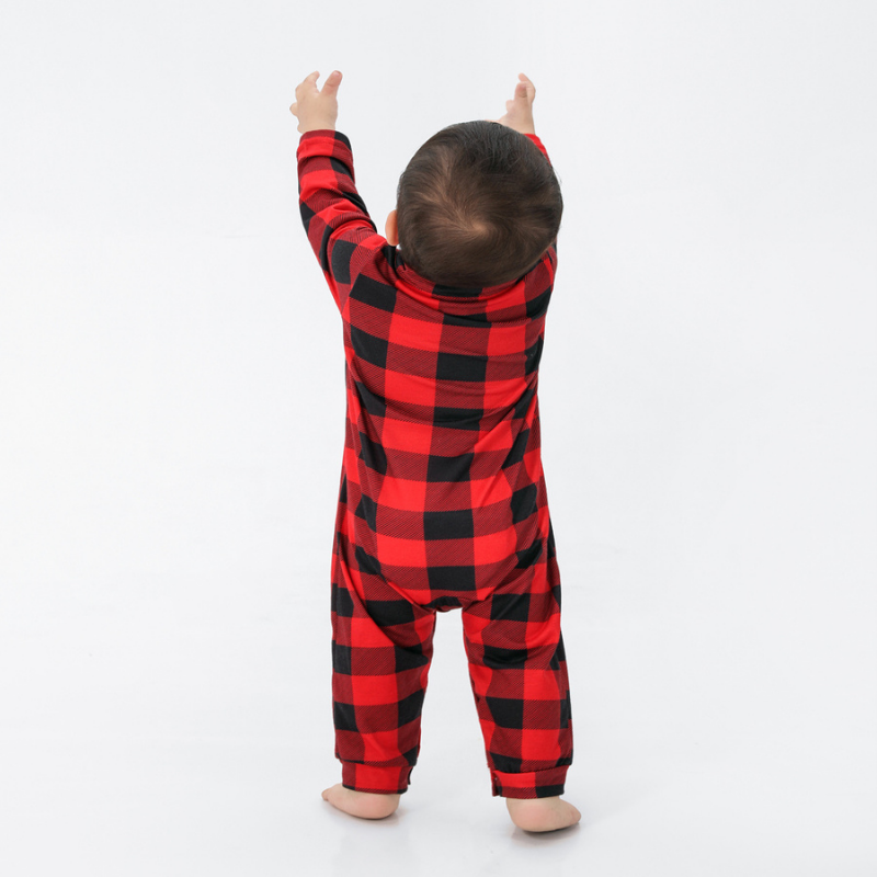 Red Checkered Family Matching Christmas Pajamas with Stand-Up Collar