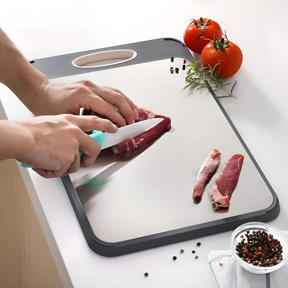 Dual-Sided Stainless Steel Cutting Board with Integrated Grinder