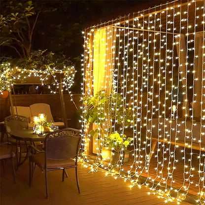 Warm White LED Fairy Curtain Lights with 8 Dynamic Modes for Relaxation