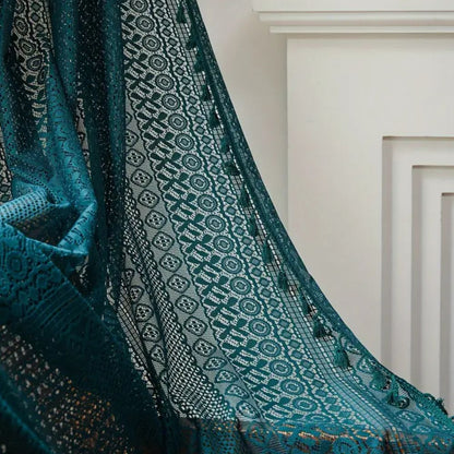 Elegant Crochet Lace Privacy Curtain with Tassels