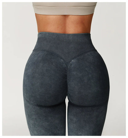 High-Waisted Ribbed Workout Leggings for Women | Seamless Stretch Fit