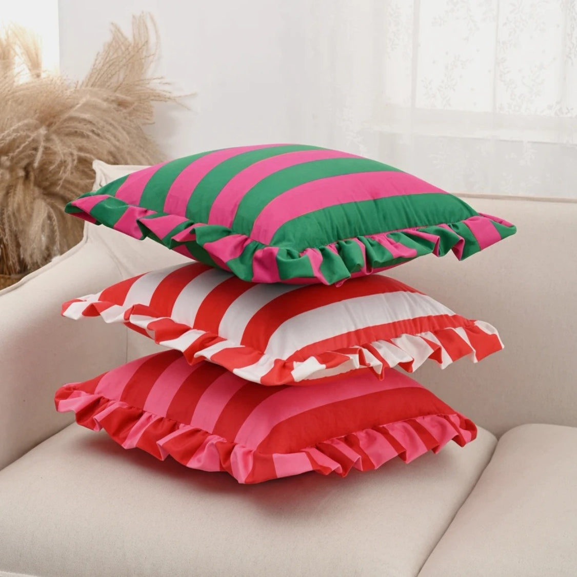 Chic Striped Ruffle Pillow Cover for Elegant Spaces