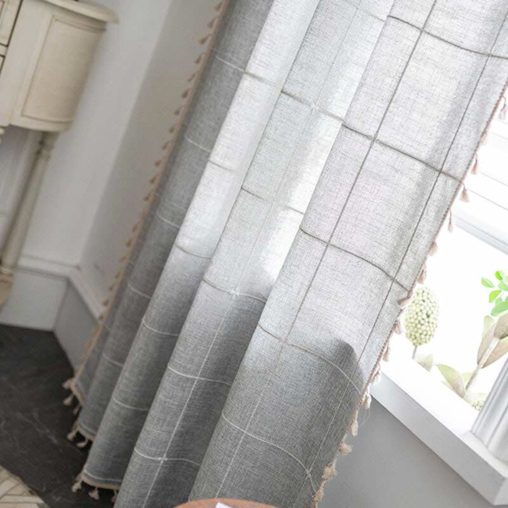 Chic Plaid Semi-Blackout Drapes with Tassel Accents