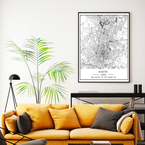 Canvas Art Print of Austin City Map for Wall Decoration