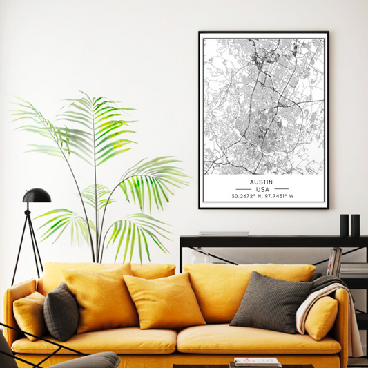 Canvas Art Print of Austin City Map for Wall Decoration