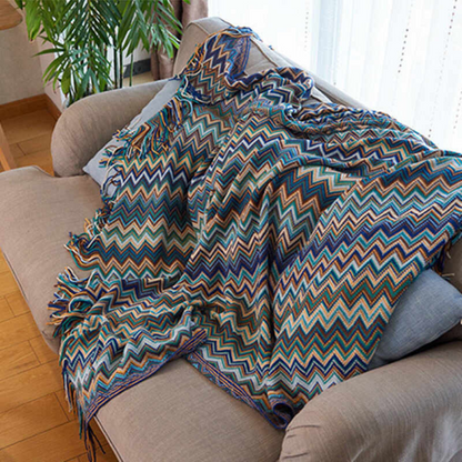 Vibrant Geometric Tasseled Throw Blanket for All Seasons