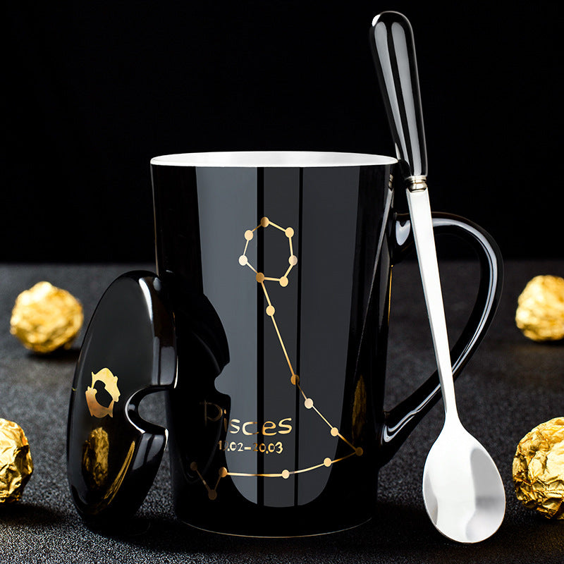 Zodiac Constellation Ceramic Mug Set with Lid & Spoon