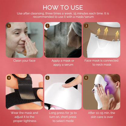 Wireless LED Facial Mask with Neck Light Therapy – 7 Colors, 120 LEDs for Acne and Wrinkle Treatment