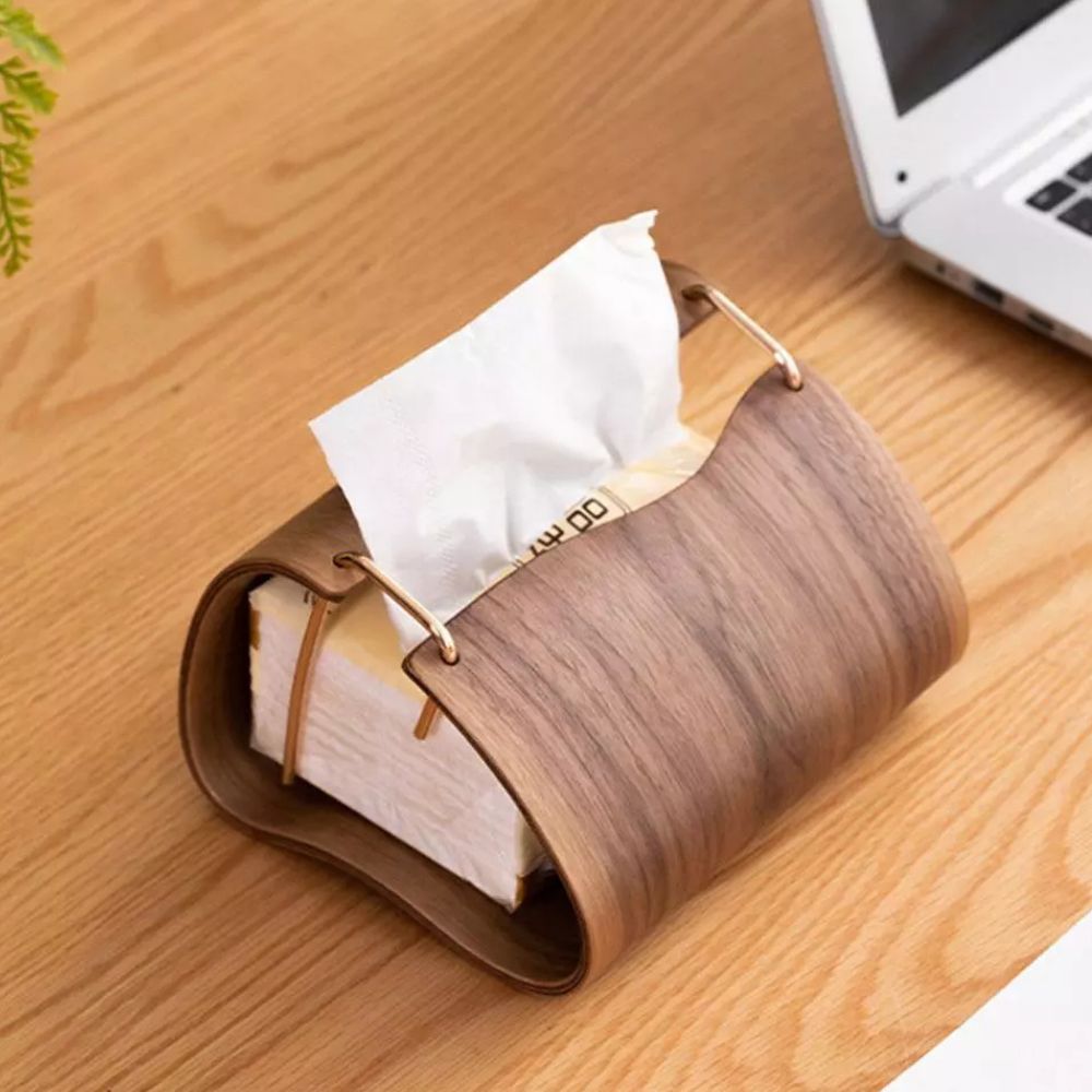 Elegant Walnut Tissue Dispenser with Brass Detailing