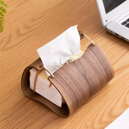 Elegant Walnut Tissue Dispenser with Brass Detailing
