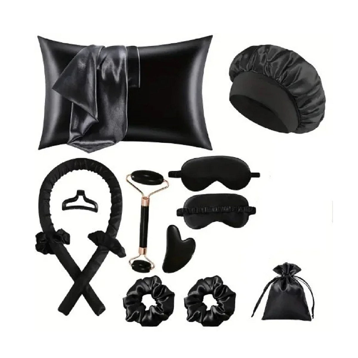 Silk Sleep Kit - Pillowcase, Eye Mask, Gua Sha Tool, and Face Roller