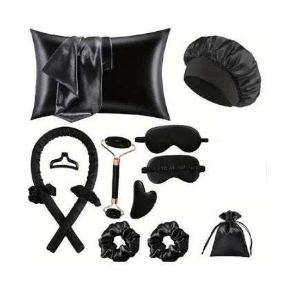 Silk Sleep Kit - Pillowcase, Eye Mask, Gua Sha Tool, and Face Roller