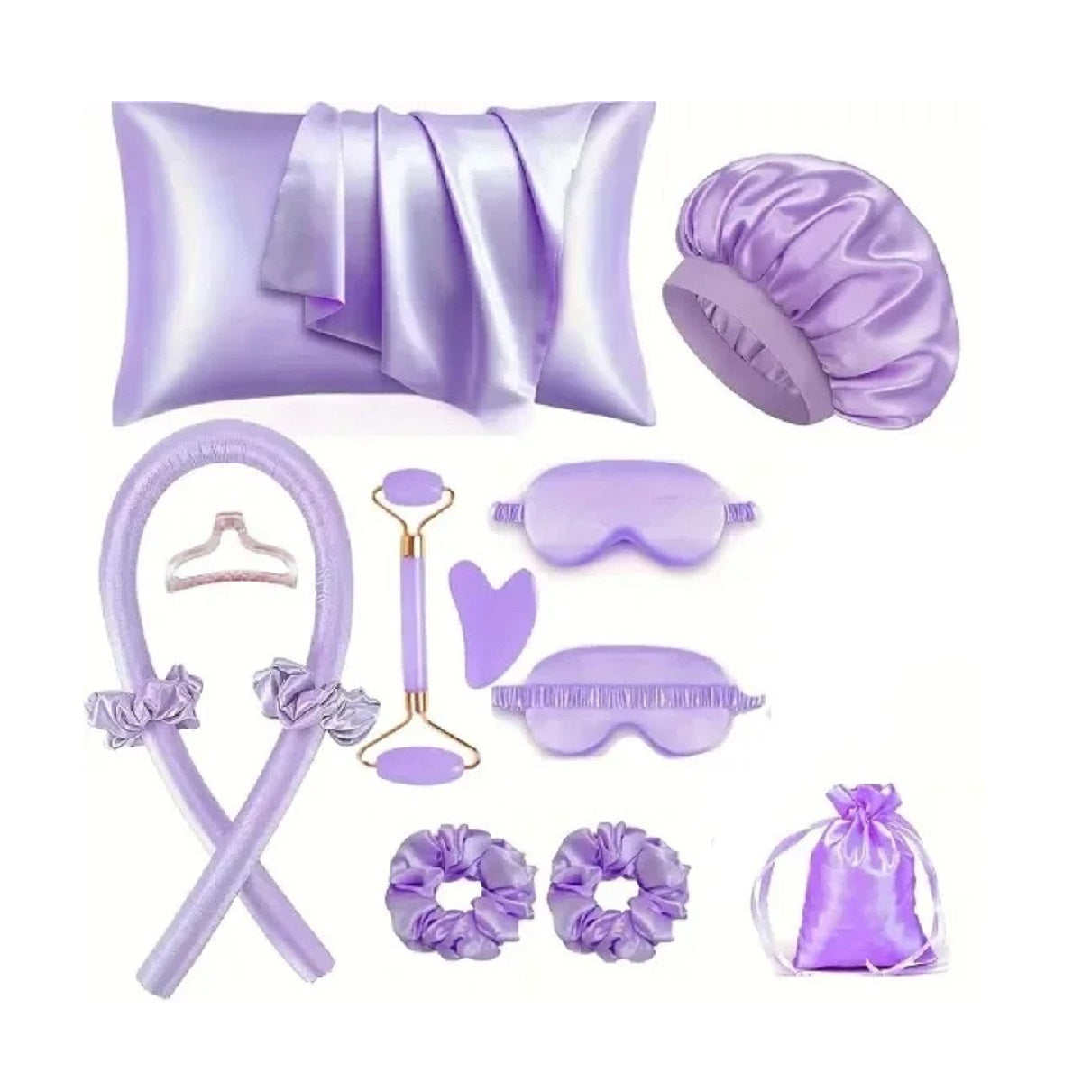 Silk Sleep Kit - Pillowcase, Eye Mask, Gua Sha Tool, and Face Roller