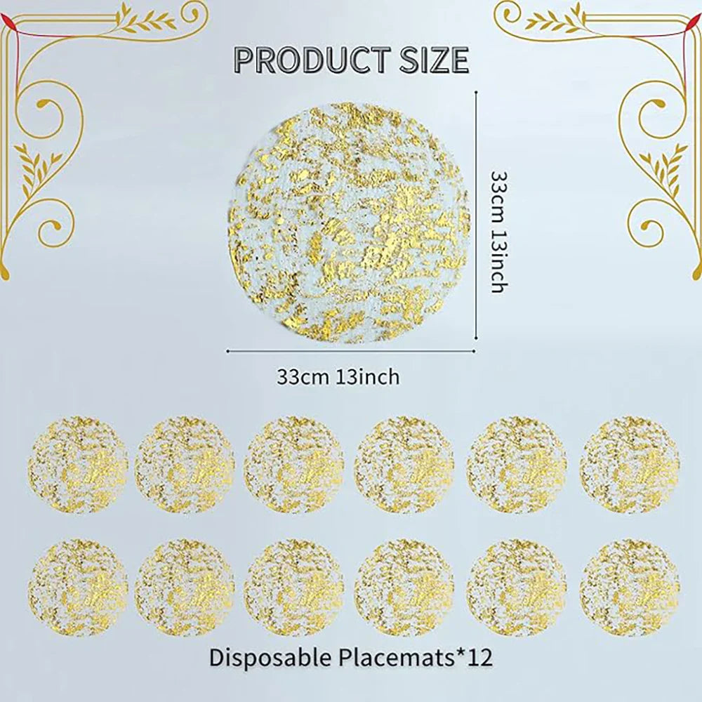 12-Piece Elegant Gold Disposable Placemats Set for Parties