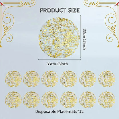 12-Piece Elegant Gold Disposable Placemats Set for Parties
