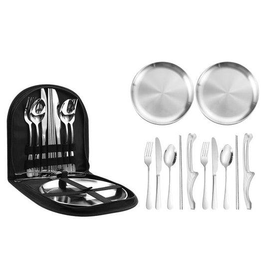 12-Piece Travel-Ready Stainless Steel Dining Set for Outdoors
