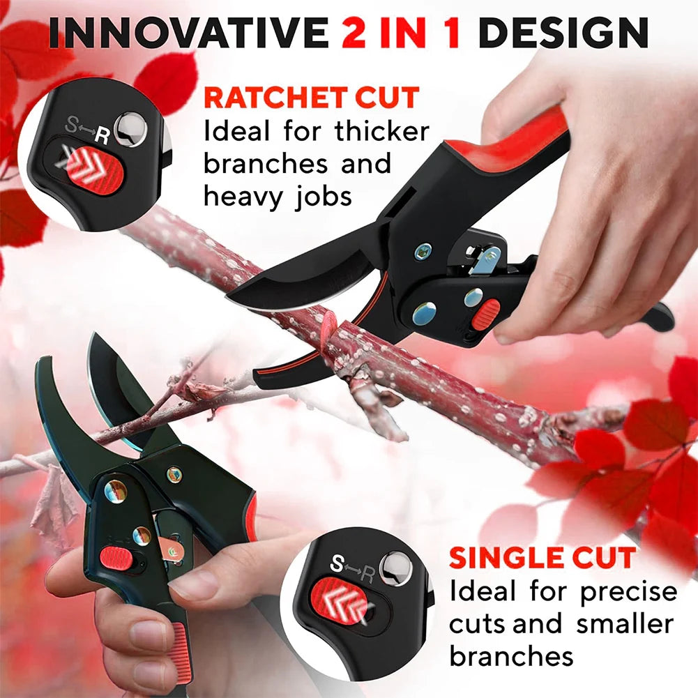 Ergonomic Pruning Shears with Ratchet Mechanism for Easy Cutting