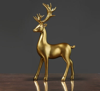 Elegant Pair of Golden Deer Statues for Home Décor