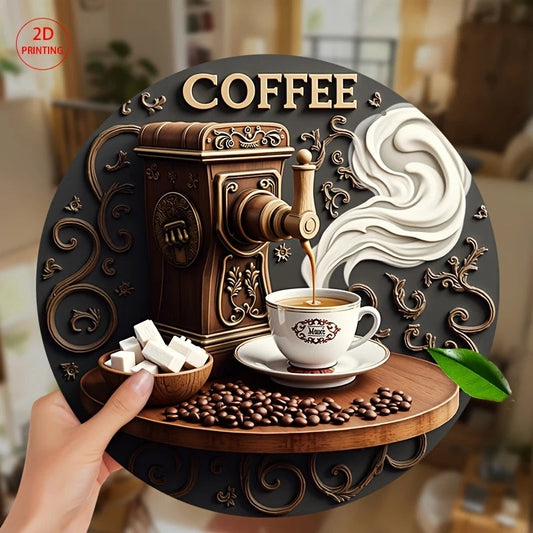 Wood Slice Coffee Art | 2D Color Print | Vintage Decor for Cafe & Bar