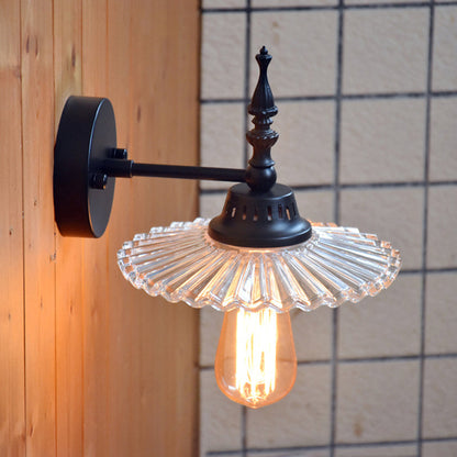 Industrial Wall Lamp with Clear and Green Glass Cone Shade for Living Room