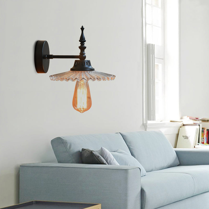 Industrial Wall Lamp with Clear and Green Glass Cone Shade for Living Room