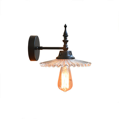 Industrial Wall Lamp with Clear and Green Glass Cone Shade for Living Room