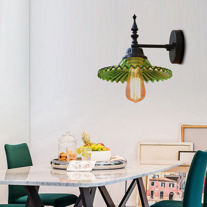 Industrial Wall Lamp with Clear and Green Glass Cone Shade for Living Room