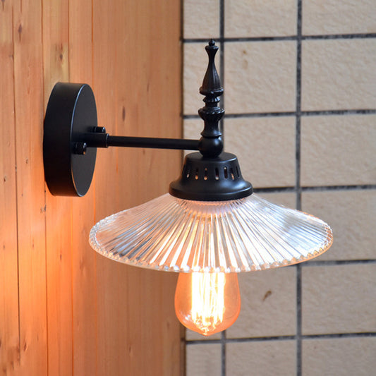 Industrial Wall Lamp with Clear and Green Glass Cone Shade for Living Room