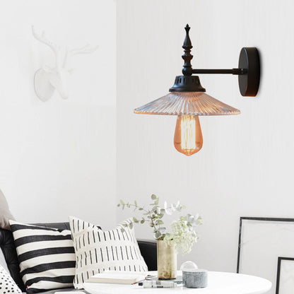 Industrial Wall Lamp with Clear and Green Glass Cone Shade for Living Room
