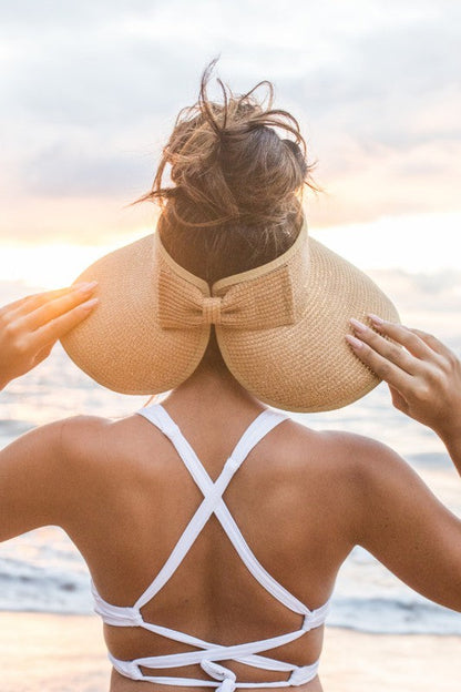 Wide Brim Bow Visor - Foldable Sun Hat