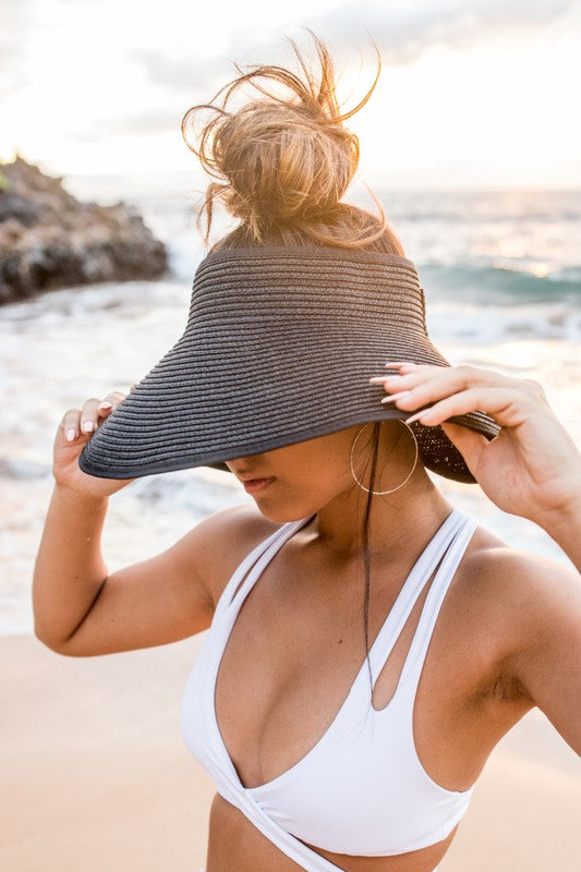 Wide Brim Bow Visor - Foldable Sun Hat
