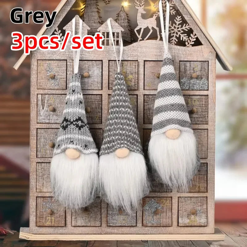 3-Piece Scandinavian Gnome Decoration Set | Fabric and Plush | Hanging Ornaments for Christmas Tree & Home