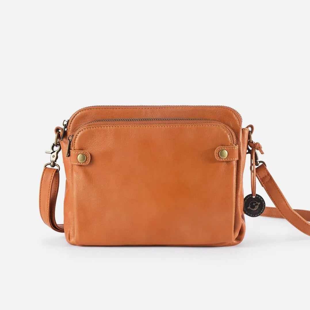 Three-Tiered Leather Crossbody and Clutch Bag in Vintage Style