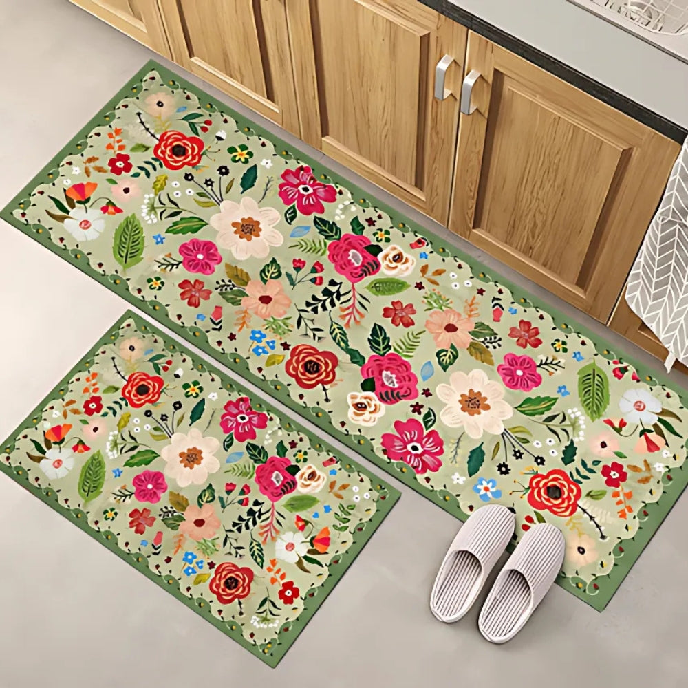 Charming Floral Comfort Mat Duo for Your Kitchen