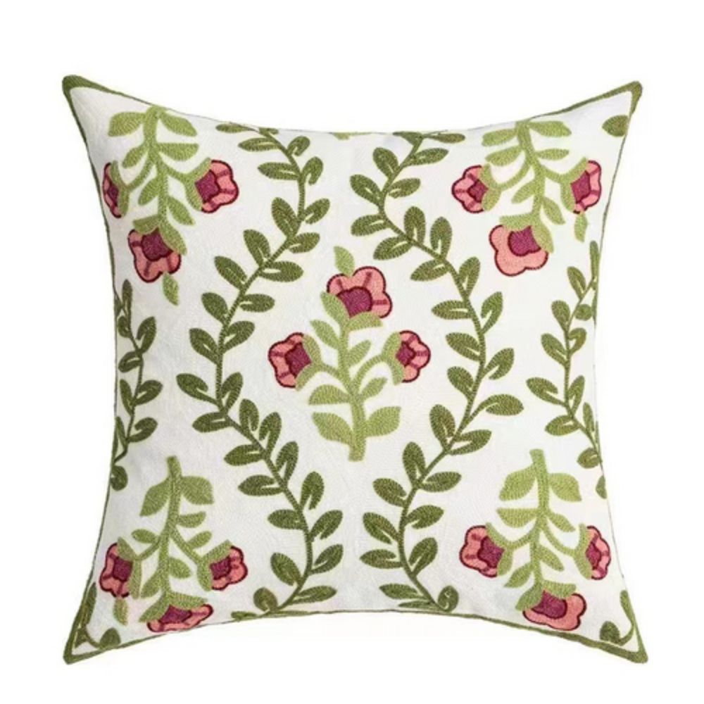 Charming Floral Embroidered Cushion Cover for Elegant Spaces