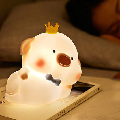 Charming Silicone LED Night Light in Pig Shape - Contemporary Table Lamp