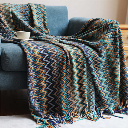 Vibrant Geometric Tasseled Throw Blanket for All Seasons