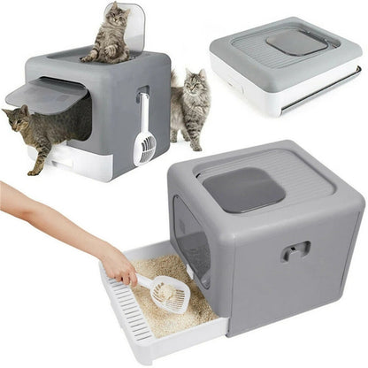 Portable Cat Litter Box - Space-Saving and Collapsible Design