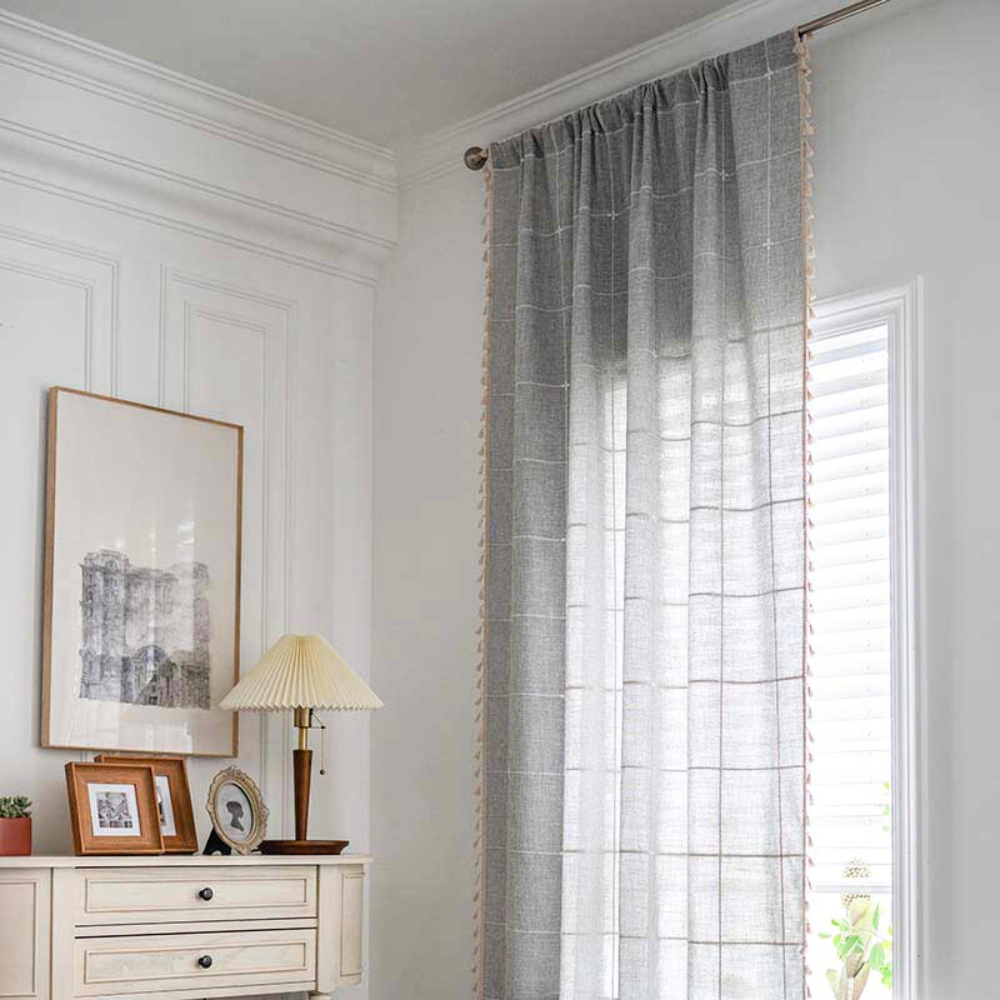 Chic Plaid Semi-Blackout Drapes with Tassel Accents
